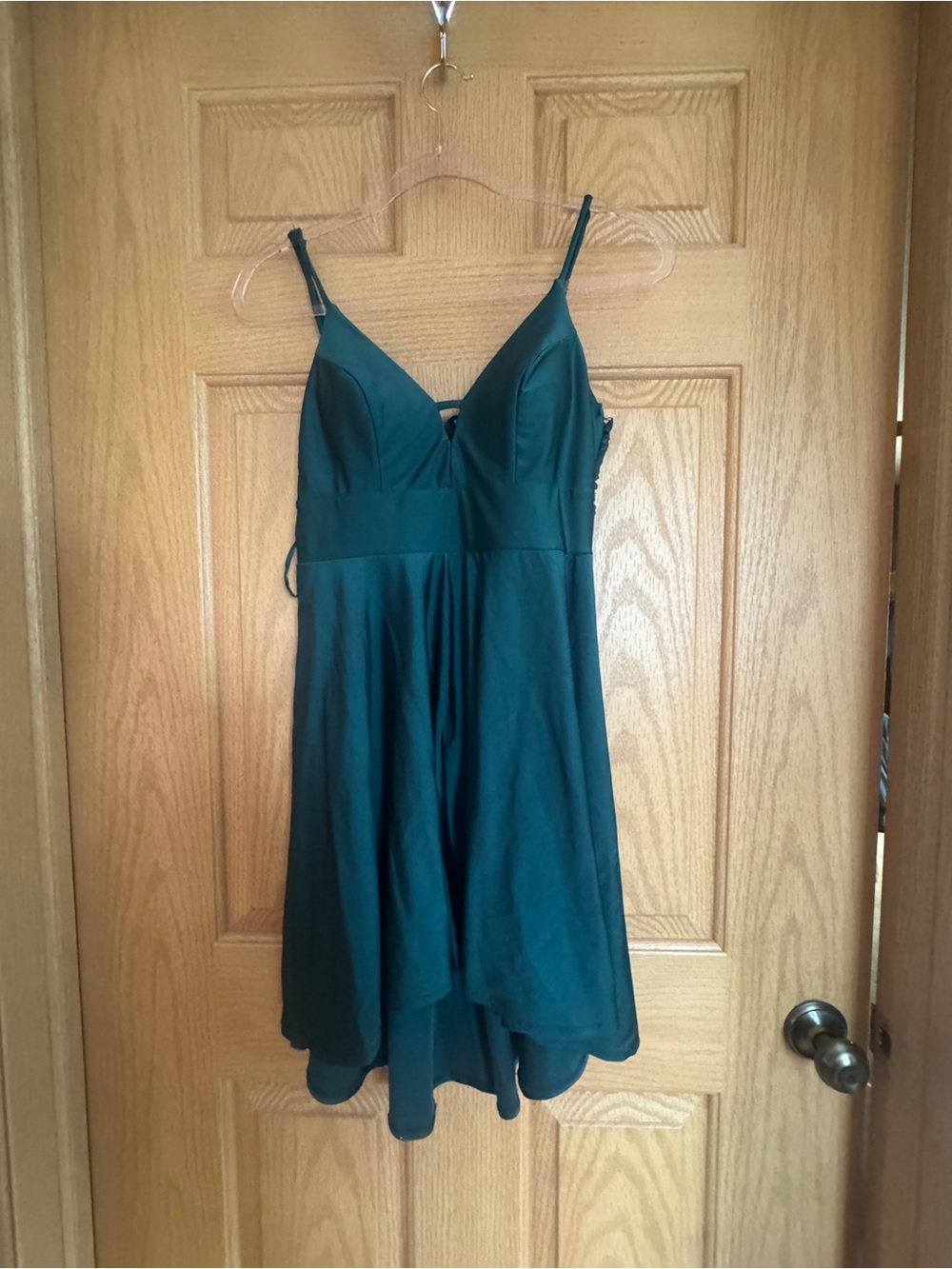 Women’s Dark Green Spaghetti-Strap Fit & Flare Dress
